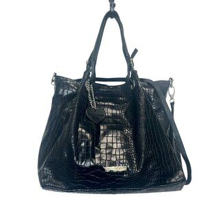 Persaman New York Crocodile Embossed Leather Hobo Tote Shoulder Bag Italy
